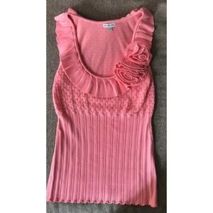 BOSTON PROPER - PINK KNITTED TANK WITH ROSE DETAIL